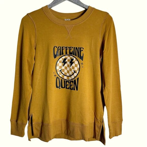 Caffeine Queen Smiley Face Graphic Sweatshirt - Picture 1 of 5
